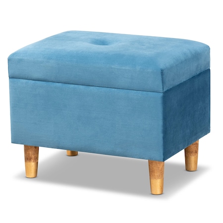 Baxton Studio Elias Modern and Contemporary Sky Blue Velvet Fabric and Oak Brown Finished Wood Storage Ottoman 178-11319-Zoro